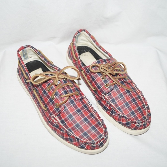 Sperry Other - Sperry Top Siders Red Plaid 3 Eye Boat Shoes
